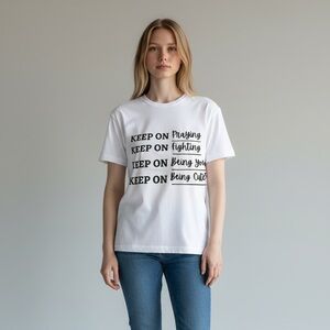 White Graphic Tee with Motivational Text